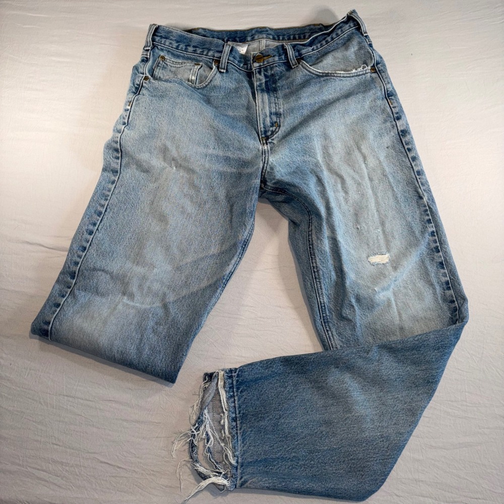 Carhartt Mens Relaxed Fit Straight Leg Light Wash Distressed Jeans 33x31